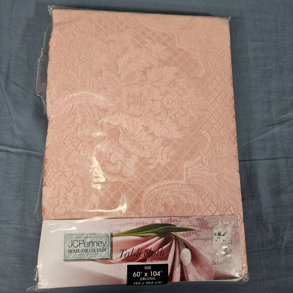 Vint JC Penney Tablecloth Table Linen Rectangle Oblong Pink 60x104" Floral Decor - Picture 2 of 11